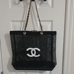 Chic Black and White Mesh Tote